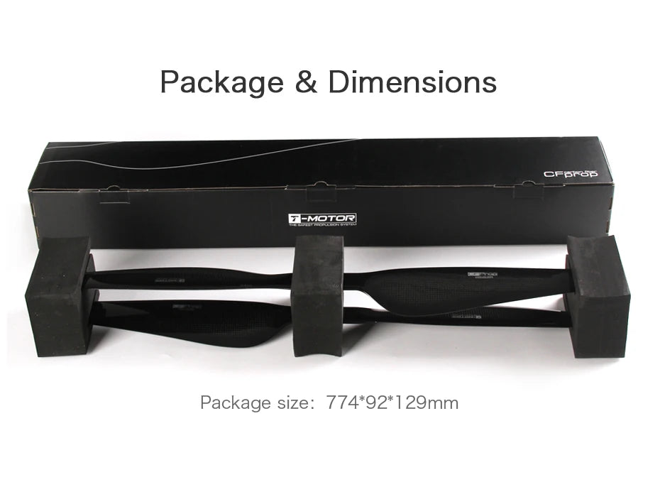 T-MOTOR G28*9.2" Prop, CF76S FMOTOR Package size: 774*92*129mm