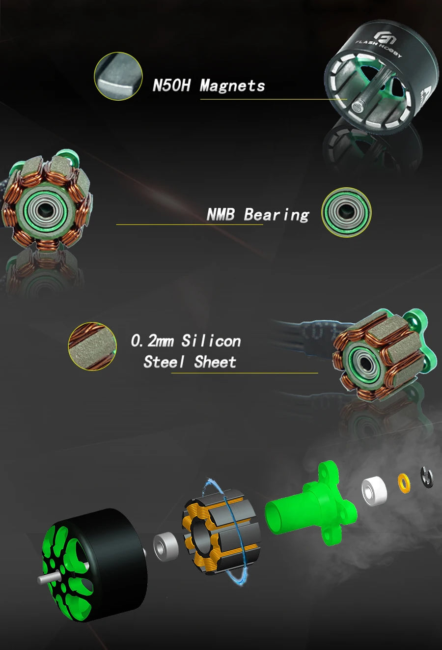 Flashhobby Arthur A1404 4300KV 6000KV 2-4S Cinematic Brushless Motor for RC FPV Racing Freestyle 3inch Cinewhoop Duct Drones 12 NSOH Magnets NMB_Bear 0. 2mm Si | icon Steel Sheet