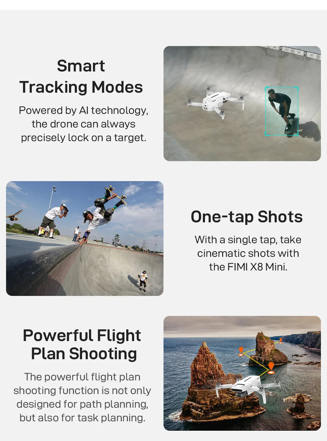 FIMI X8 mini Pro Camera Drone, the powerful flight plan shooting function is not only designed for path planning; but also for task planning