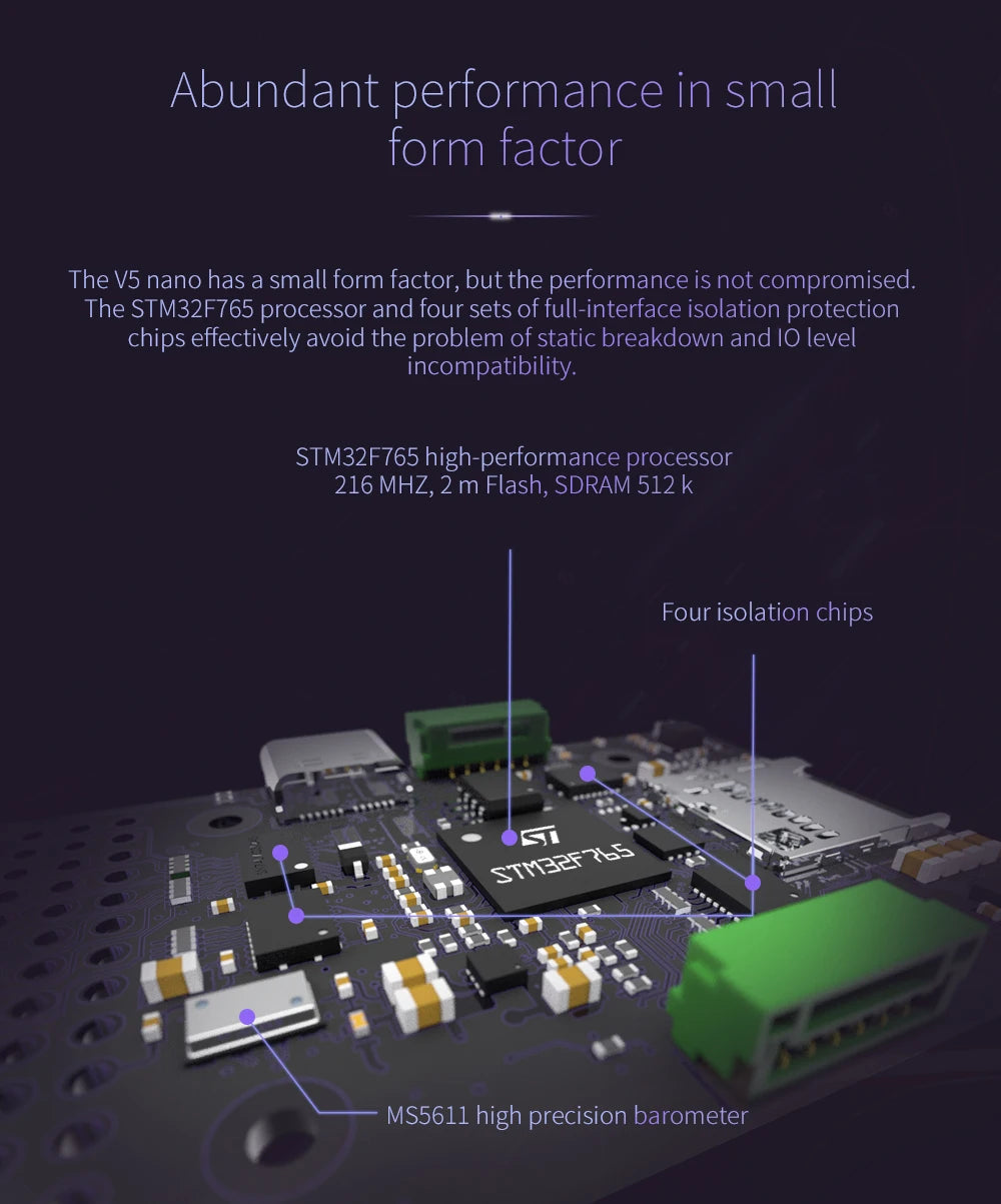 CUAV V5 Nano Small Size Autopilot Drone Parts, the VS nano has a small form factor, but the performance is not compromised .