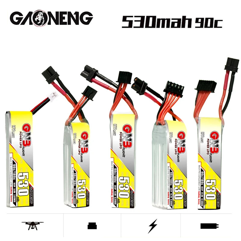 5PCS Gaoneng GNB HV 1S 2S 3S 4S 6S 530mAh 90C/180C LiPo Battery With PH2.0/XT30U-F Plug For RC FPV Drone