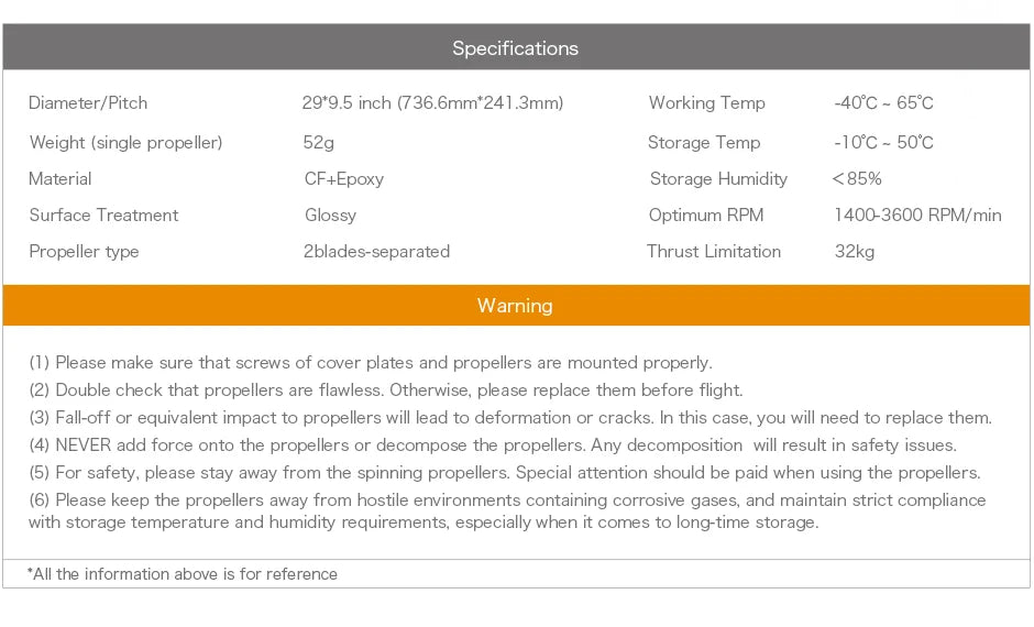 T-Motor G29x9.5 inch Prop, double check that propellers are flawless before flight . fall-off or equivalent impact to