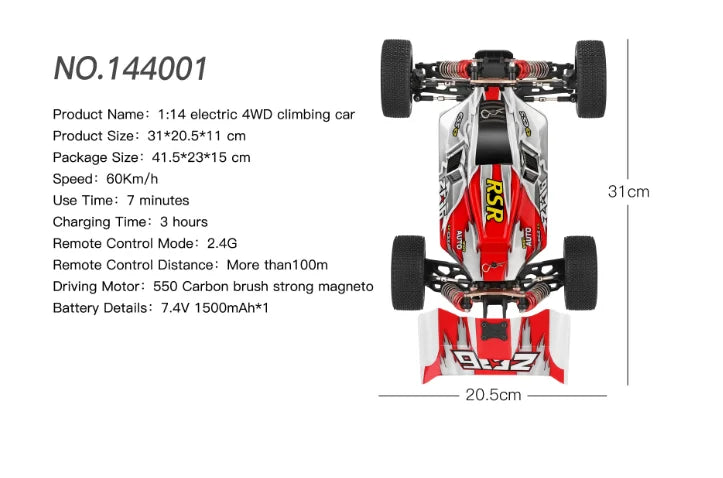 WLtoys 144001 A959B Racing RC Car, NO.144001 Product Name: 1:14 electric 4WD climbing car Product Size: 31*