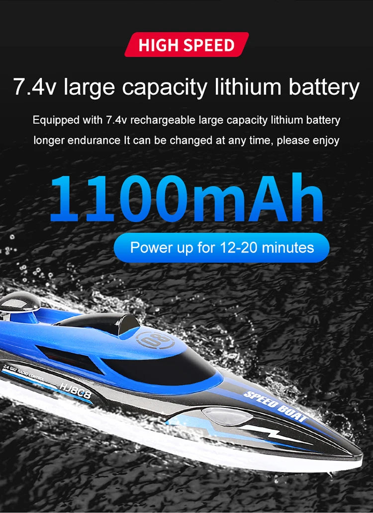 HJ808 RC Boat, HIGH SPEED 7 Av large capacity lithium battery . 7.4v rechargeable large