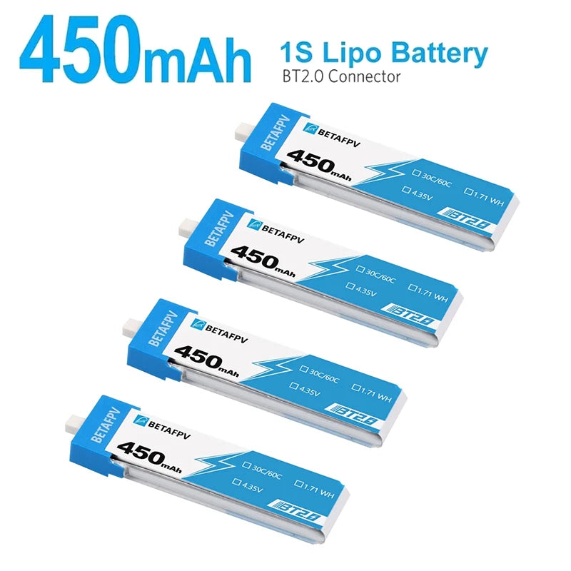 8PCS BETAFPV Drone Battery, 450mAh 1S Battery BT2.0 Connector WH WH W4 Lipo