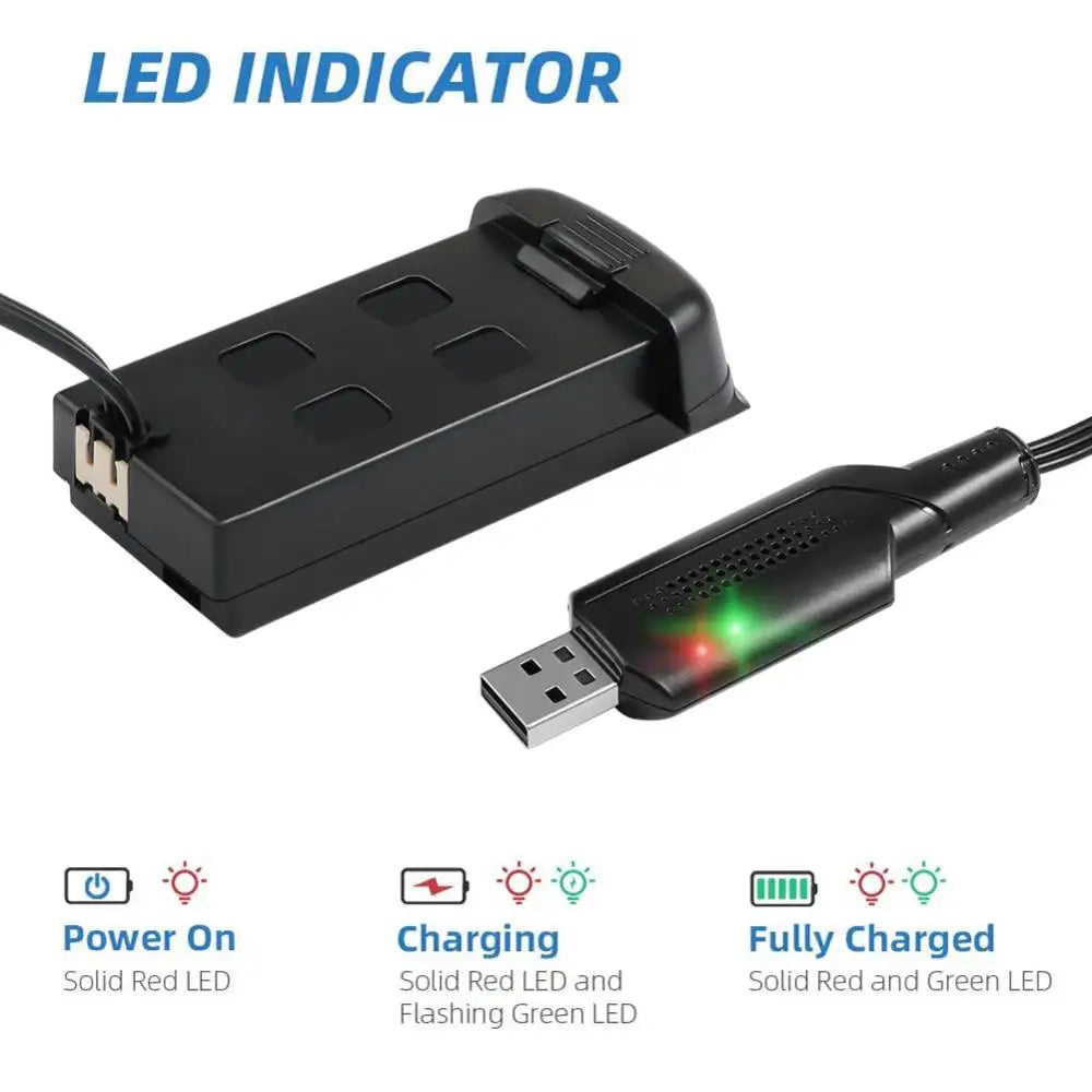 SNAPTAIN SP500 Battery and Propellers, LED INDICATOR Power On Charging Fully Charged Solid Red LED and Solid Red and Green