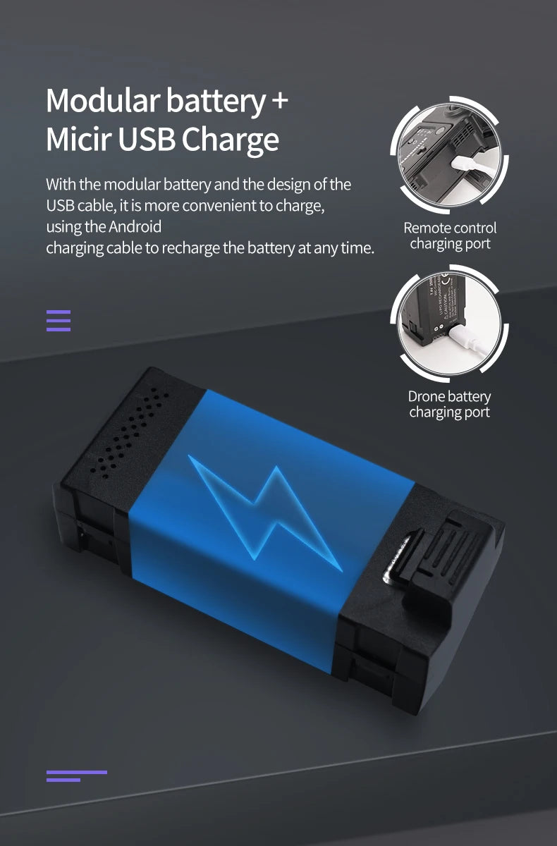 JJRC X23 drone, modular battery + micir usb charge with the modular battery and the