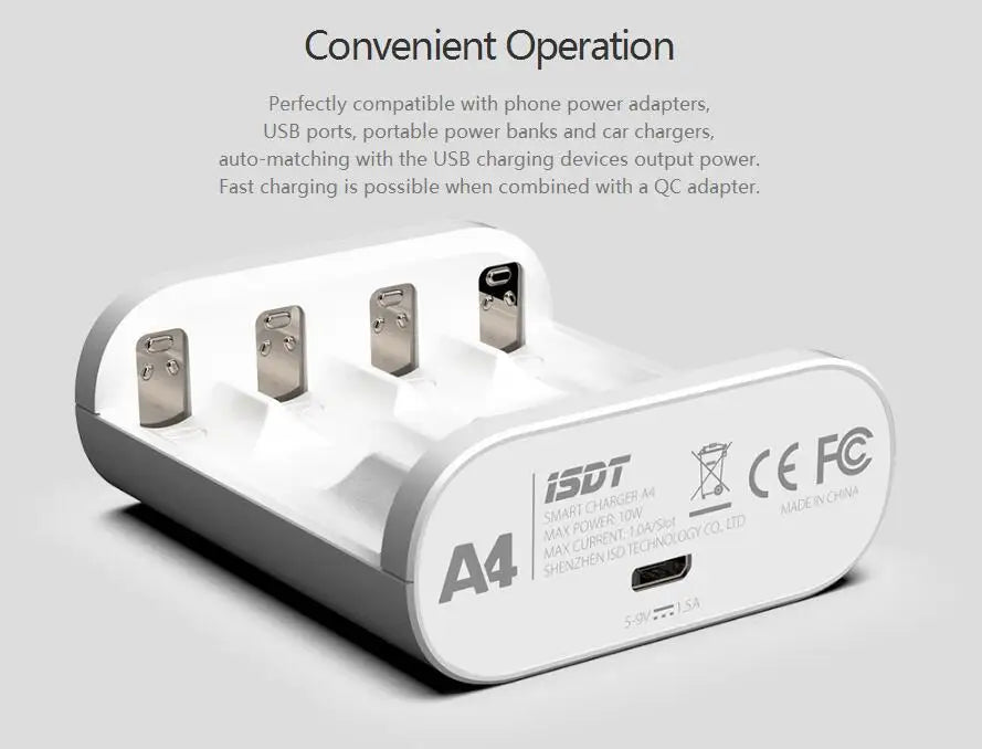 ISDT A4 Charger, Convenient Operation Perfectly compatible with phone power adapters; USB ports, portable power