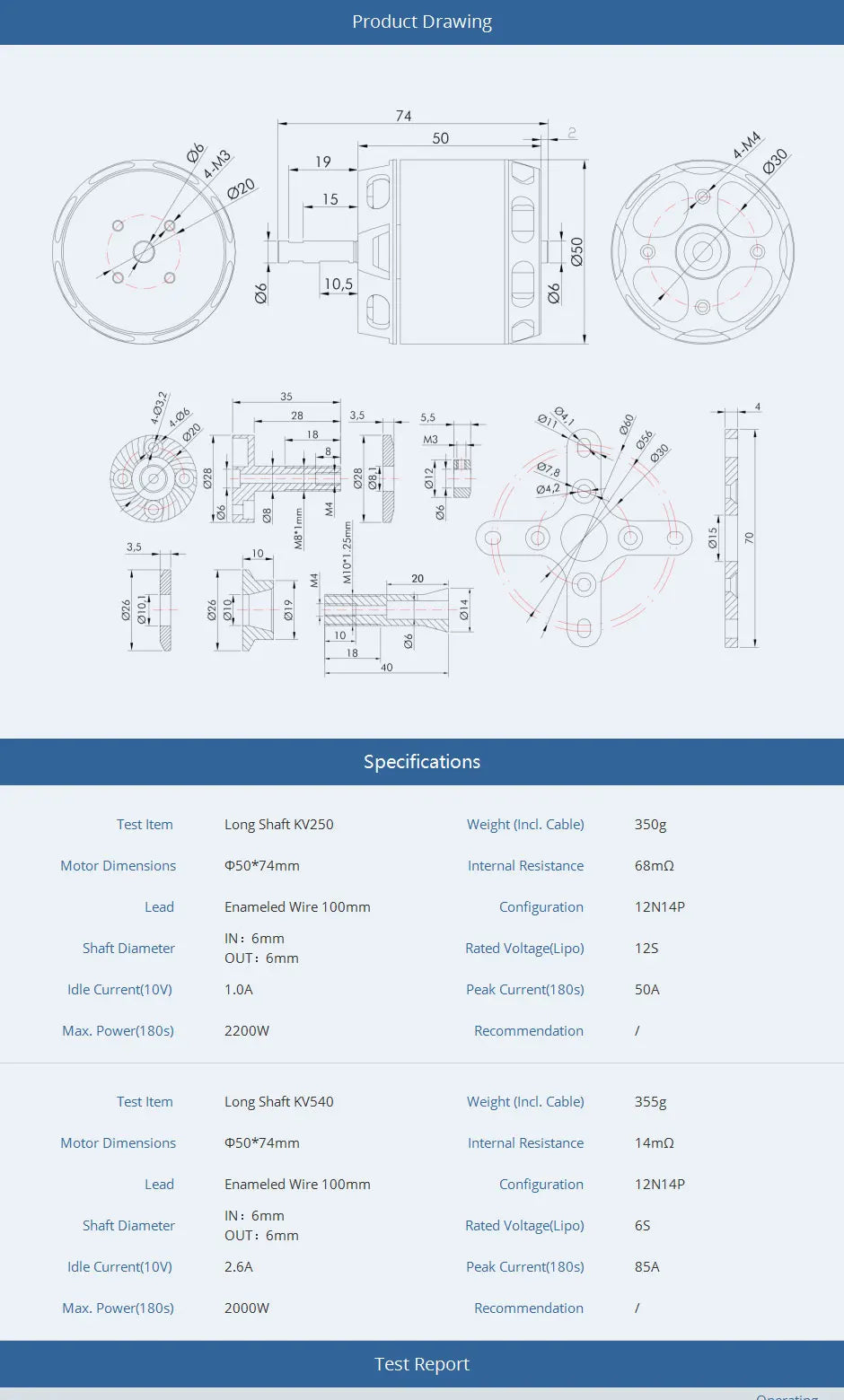 T-MOTOR AT4125 Long Shaft Motor - 250kv 540kv 7.1KG Thrust Heavy lift drone motors rc aircraft model plane bldc motor for Fixed wing UAV 12 T-MOTOR, 355g Motor Dimensions 050*74mm Internal Resistance 68mn Lead