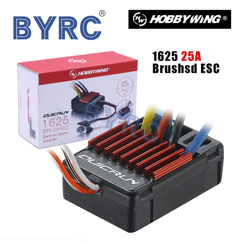Hobbywing QuicRun 1625 25A Brushed ESC, Brushed ESC for 1/16 & 1/18 scale models with reliable performance and precise control.