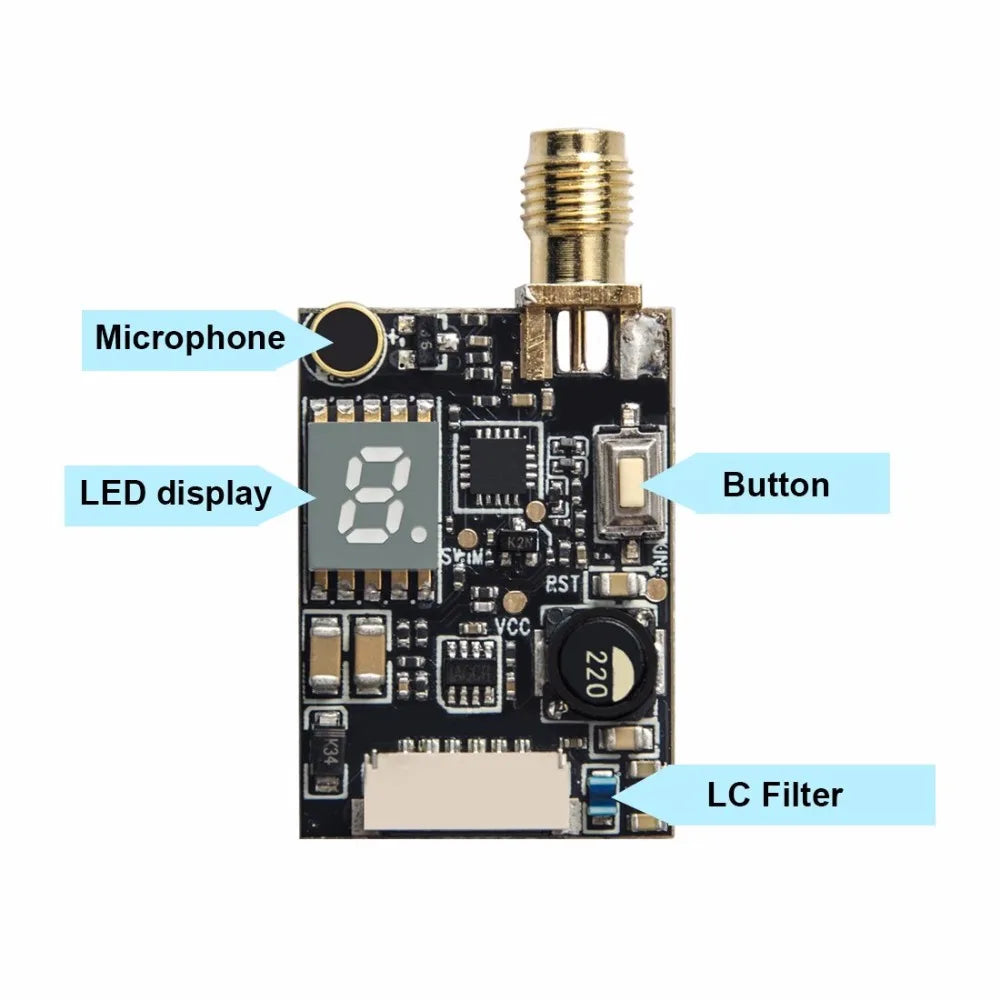 AKK X2P/X2 5.8Ghz 40CH VTX - 0.01mW/25mW/200mW/500mW/800mW Switchable FPV Video Transmitter Compatible Betaflight OSD FC 24 AKK X2P/X2 5.8Ghz 40CH VTX, Microphone LED display Button PST VcC 2 LC Fil