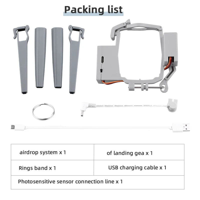 Airdrop System for DJI Mavic 3/2 Pro Zoom AIR 2 Mini 2/Mini 3 Drone Fishing Bait Wedding Ring Gift Deliver Life Rescue Thrower 74 Packing list IIIF airdrop system x 1 of landing gea x1 Ring