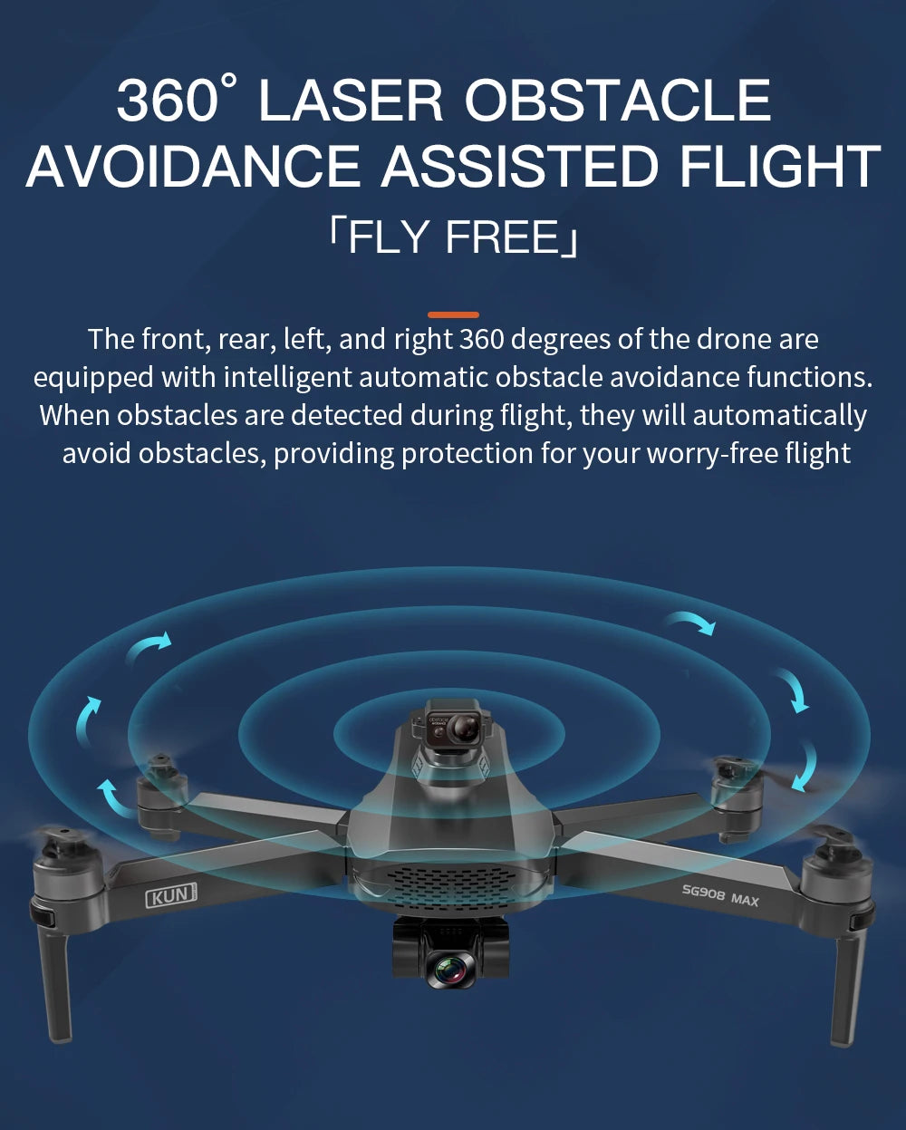 ZLL SG908 MAX Drone, the front, rear, left, and right 360 degrees of the drone are equipped with intelligent automatic
