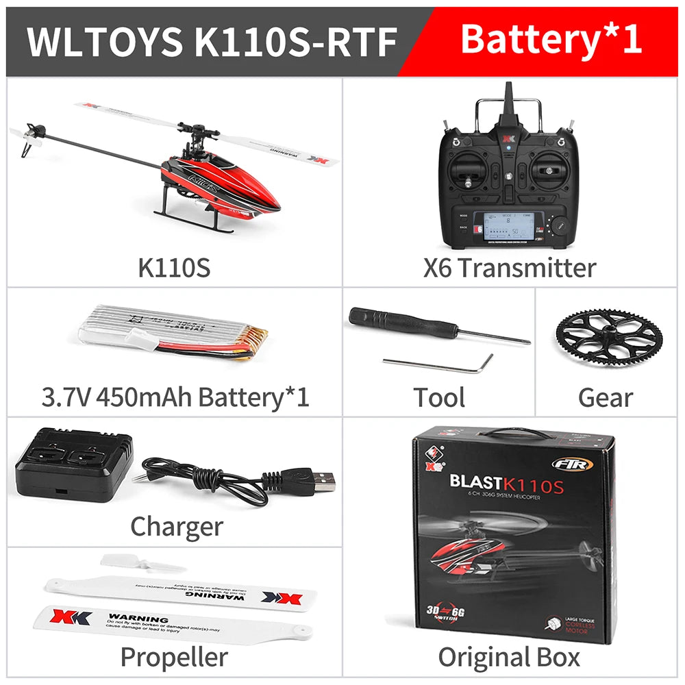 Wltoys K110S RC Helicopter, WLTOYS K11OS-RTF Battery*1 Tool Gear BLASTK