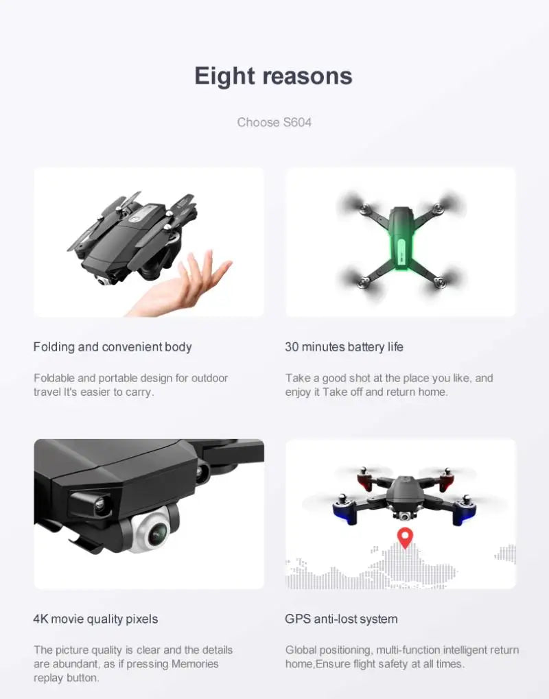 S604 PRO Drone, s604 foldable and convenient body 30 minutes battery life fold