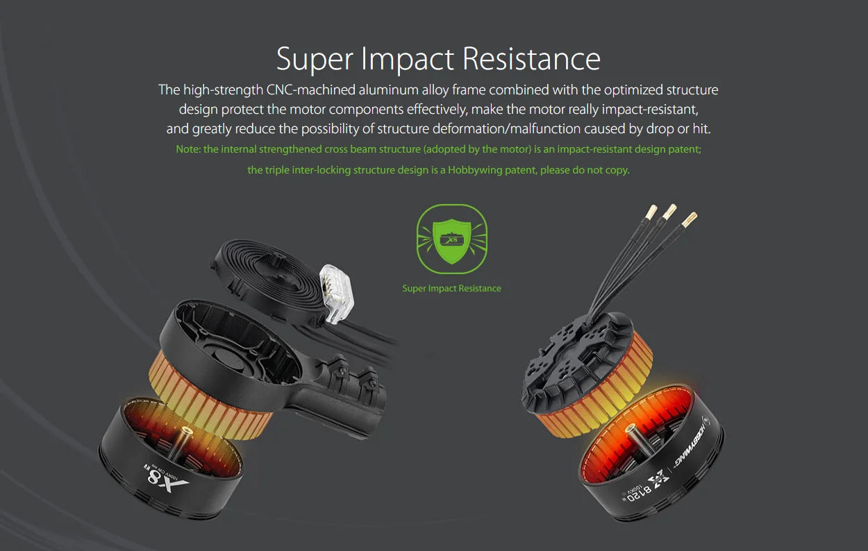 Hobbywing X8 Integrated Style Power System, super impact resistance is a high-strength CNC-machined aluminum alloy