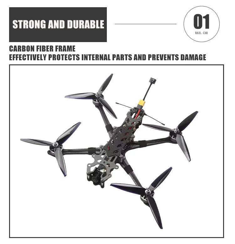 UFlight Piranha7 Pro V2 7inch FPV, The UFlight Piranha7 Pro V2 features a strong and durable carbon fiber frame for protecting internal parts.