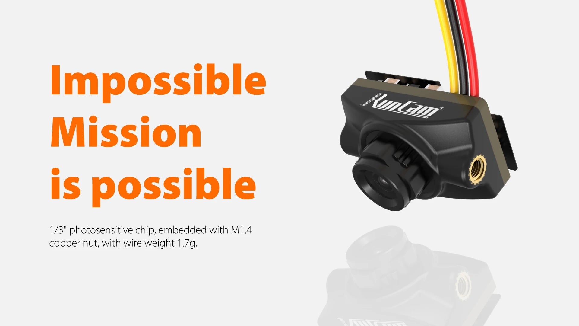 RunCam ATOM-W Analog Camera, Impossible Mission is possible 1/3" photosensitive embedded with M1.4 copper nut;