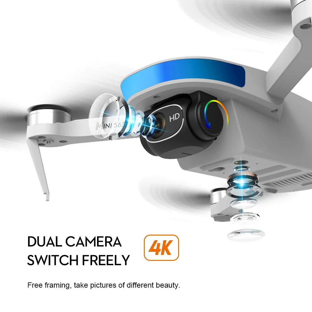 S6S Mini Drone, HD MINI 56 DUAL CAMERA 4K SWITCH FREELY.