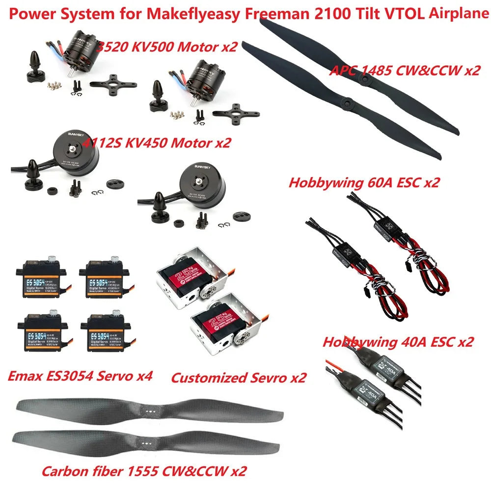 6KG Power System for Makeflyeasy Freeman 2100 Tilt VTOL Factory recommended 7 Power System for Makeflyeasy Freeman 2100 Tilt VTOL Airplan