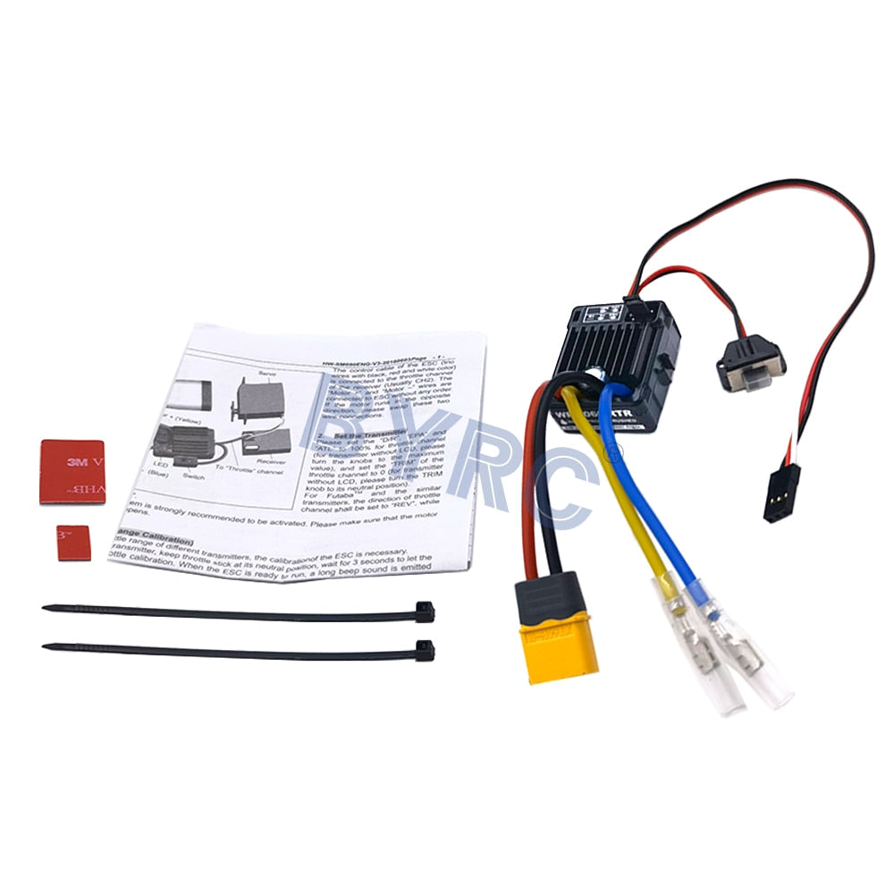 Waterproof QuicRun 1060 Brushed ESC for 1:10 RC cars, ideal for SCX10 models.