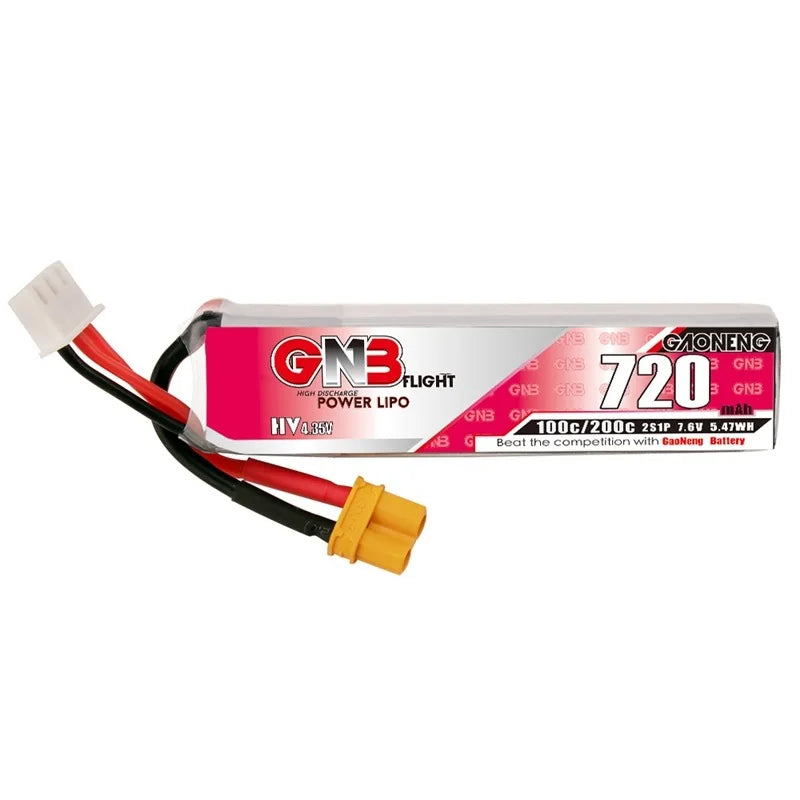 GAONENG GNB LiPo battery set for FPV drones, up to 720mAh capacity and high-rate discharge.