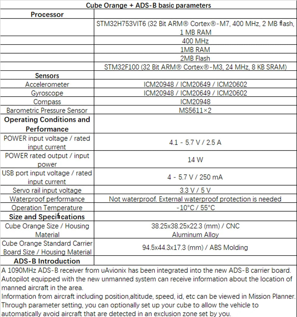 Hex Pixhawk2.1 Flight Controller - Upgraded version open source FC autopilot orange cube for fixed-wing multi-rotor aircraft RC drone 10 Hex Pixhawk2.1 Flight Controller, A 1090MHz ADS-B receiver from UAvionix has been integrated into