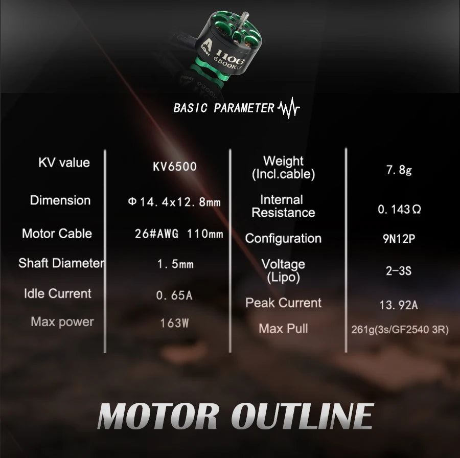 Flash Hobby 1/4pcs/lot Arthur series1106 6500KV Brushless Motor Mini RC Motor for FPV Racing Multicopter Part 11 BASIC PARAMETER WN KV value Kv6soo Weight 7 (