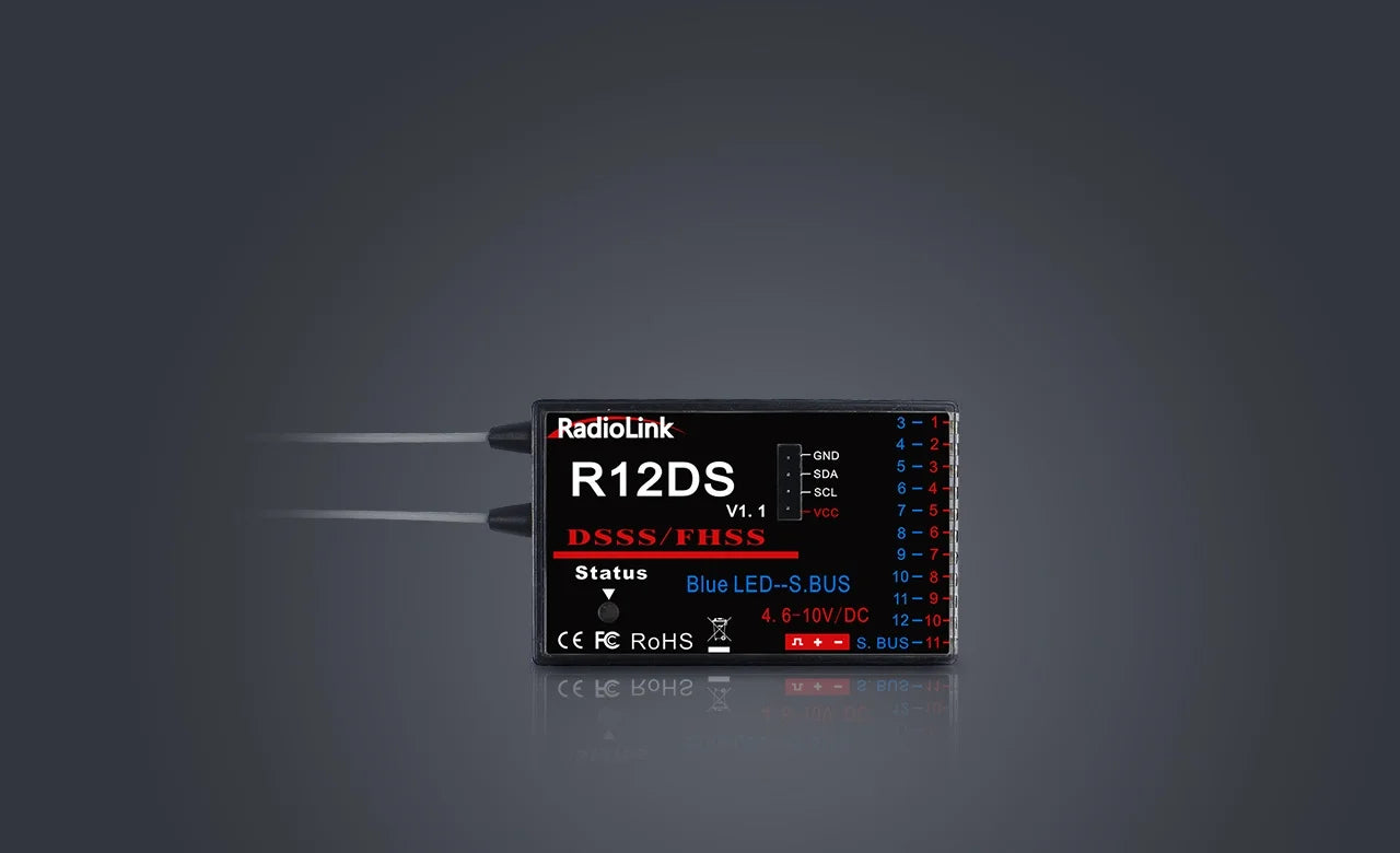 Radiolink mini osd R12DSM R9DS R8FM R8EF R8FM R6DSM R6FG R8SM R7FG SUI04 Rc Receiver 2.4G Signal for RC Transmitter 49 RadioLink GND R12DS SDA SCL V1 4.6-1OV/DC