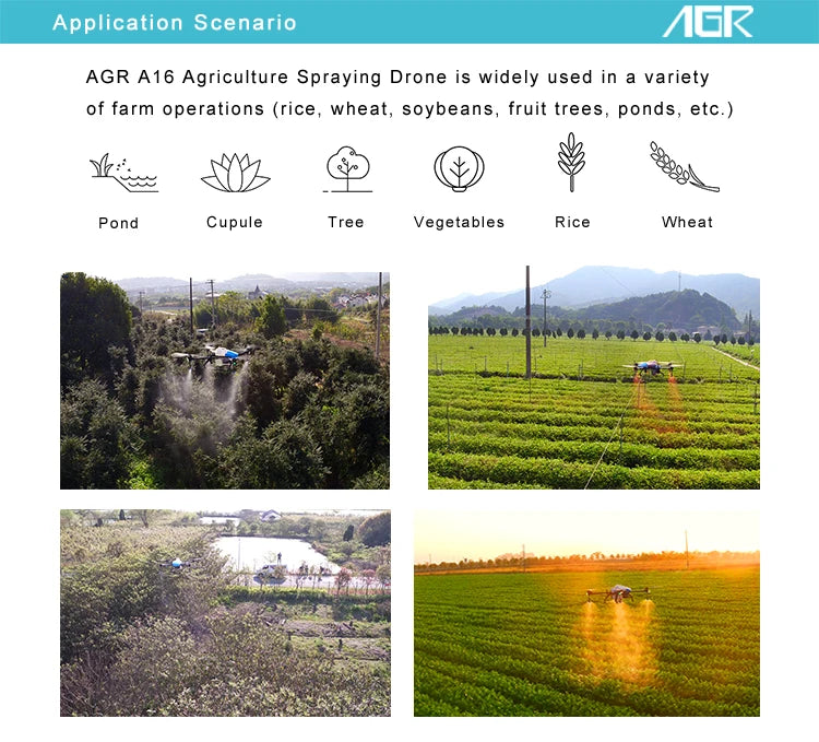 AGR A16 16L Agriculture Drone, AGR AGR A16 Agriculture Spraying Drone widely used in variety of farm operations 