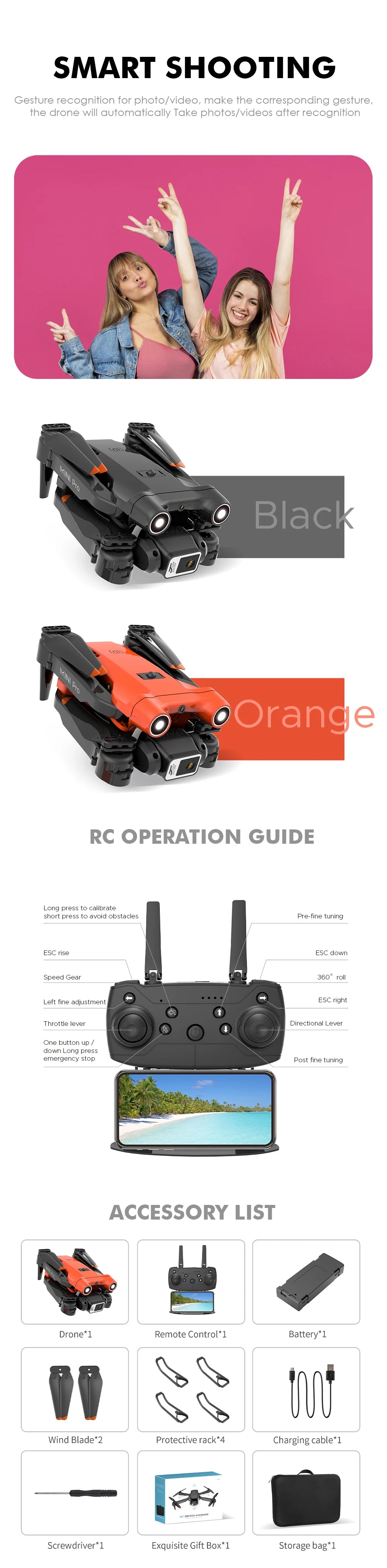 E63 Drone - RC Drone Obstacle Avoidance Optical Mini RC Quadcopter Drone with 4K Dual HD Camera and GPS 15 E63 Drone, smart shooting gesture recognition for photo/video, make the corresponding gesture