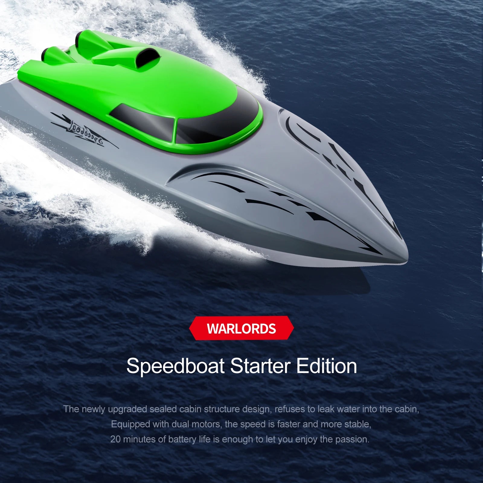 Rc Boat 2.4G High Speed 20km/h Remote Control Speed Boat Rechargeable Waterproof Anti-collision Protection Toys for Children 28 Rc Boat, WARLORDS Speedboat Starter Edition has dual motors, 20 minutes of battery life