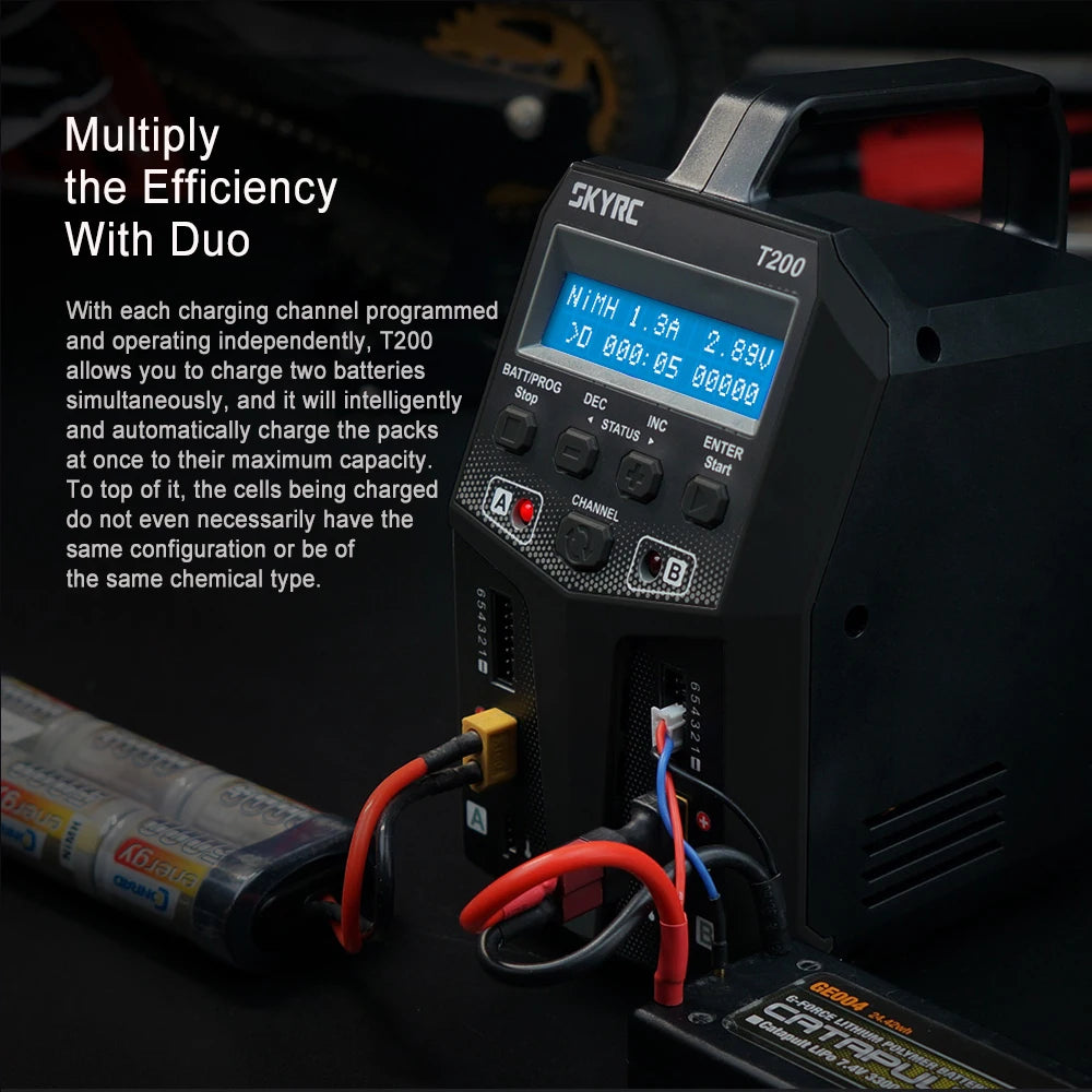 SKYRC T200 Dual AC/DC Balance Charger, T200 'D 3A 2 allows you to charge two batteries 05 simultaneously .