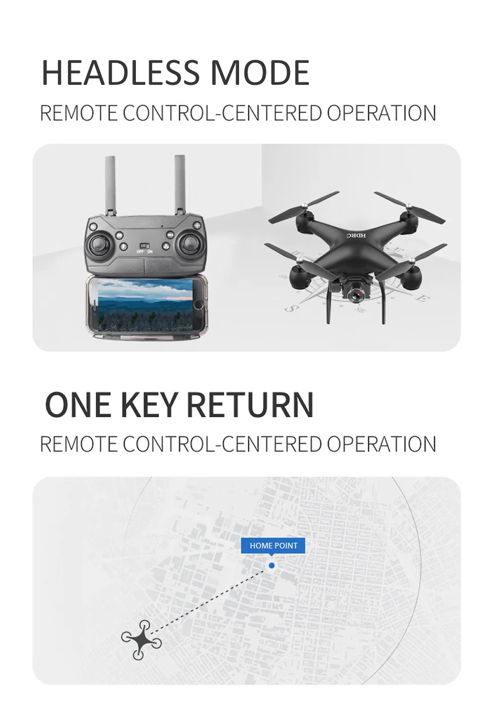 RC Drone, headless mode remote control-centered operation d40h one key