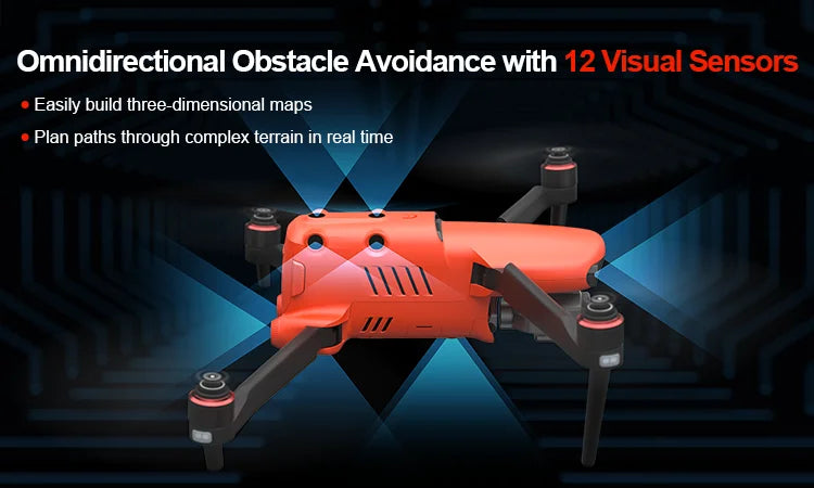 Autel evo II, Omnidirectional Obstacle Avoidance with 12 Visual Sensors Easily build three-dimensional maps