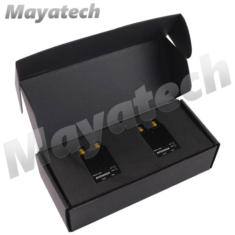 Mayatech Metal Shell RFD900X, Long-range data transmission module for drones, ensuring reliable communication with ground stations.