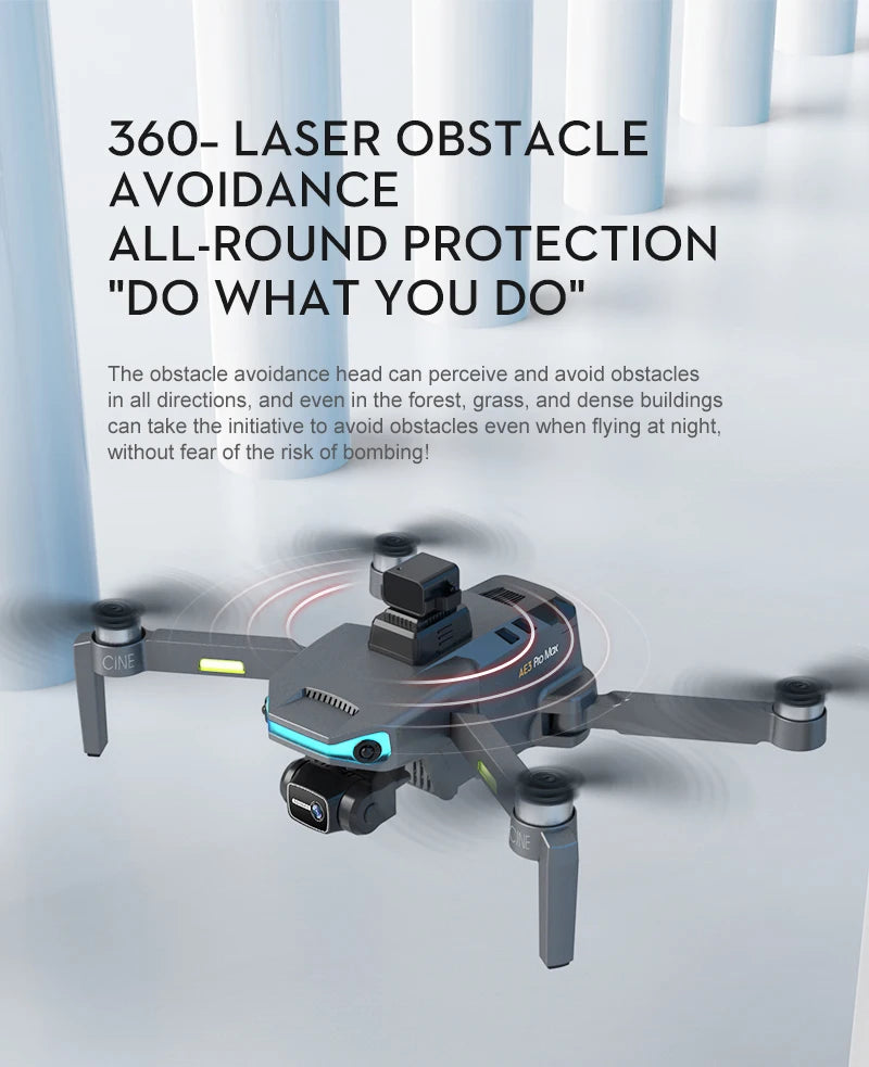 AE3 Pro Max Drone, the obstacle avoidance head can perceive and avoid obstacles in all directions . even in the forest