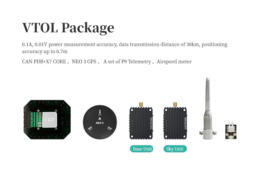 CUAV VTOL Kit Set X7 Core Carrier Board, VTOL Package 0.14, 0.01V power measurement accuracy; data transmission distance of 30