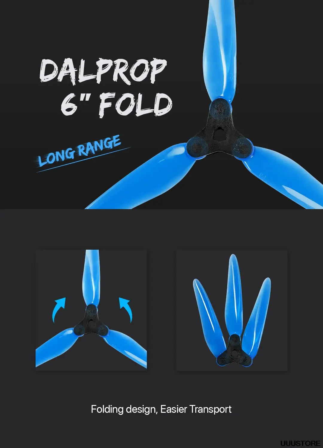 DALPROP 6" FOLd Folding design. Easier Transport U