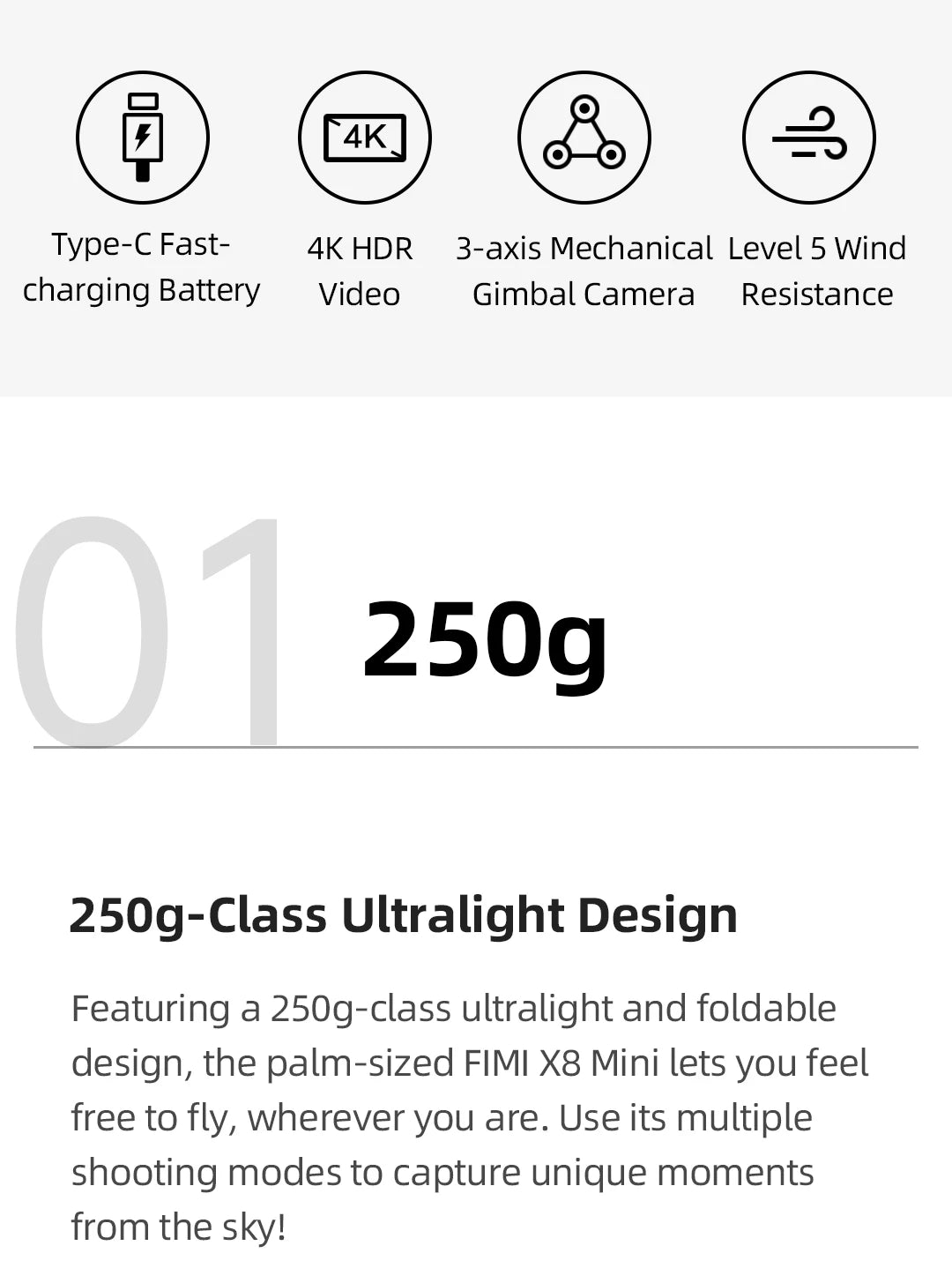 FIMI X8 Mini Drone, FIMI X8 Mini is a 250g-class ultralight and foldable
