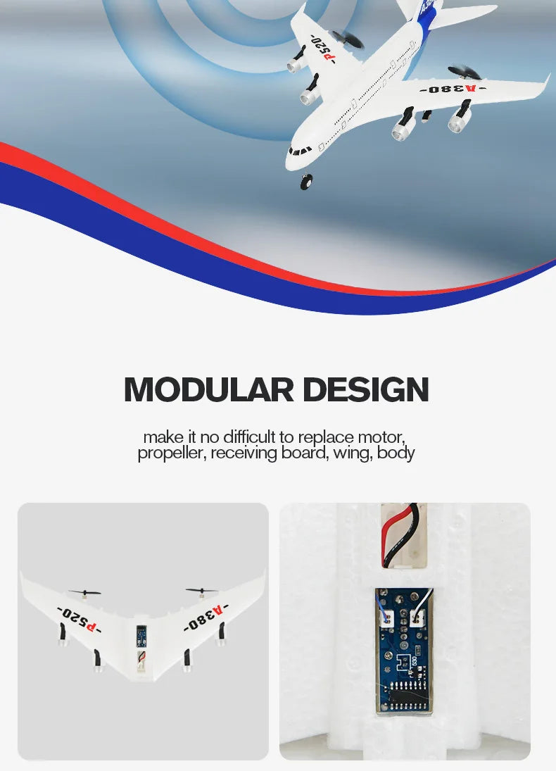 Airbus A380 P520 RC Airplane, OBE MODULAR DESIGN make it no difficult to replace motor; propeller;