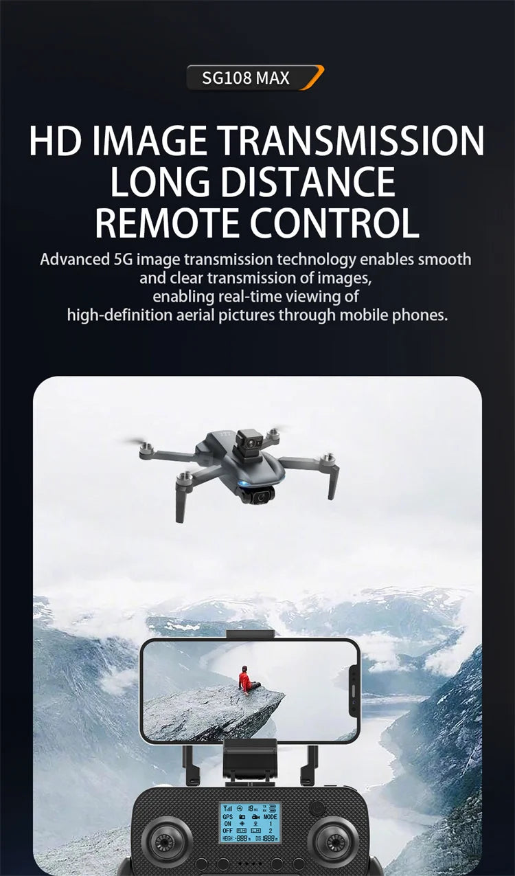 SG108 MAX - 4K Mini Drone, advanced 5g image transmission technology enables smooth and clear transmission of images