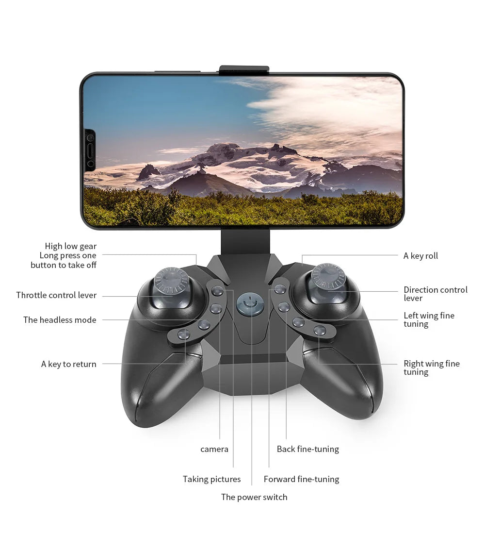 HGRC 2.4G Mini Watch RC Drone, high low gear Long press one key roll button to take off Direction control Throttle control lever