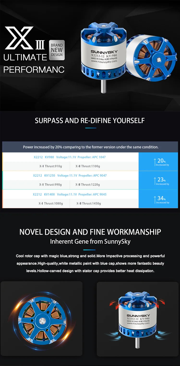 SUNNYSKY X2212-III X2216-III X2220-III 880KV 950KV 980KV 1100KV 1150KV 1250KV 1400KV 2200KV motor for RC models 9 X2212-12 KV;D8o UdnoNTC(P
