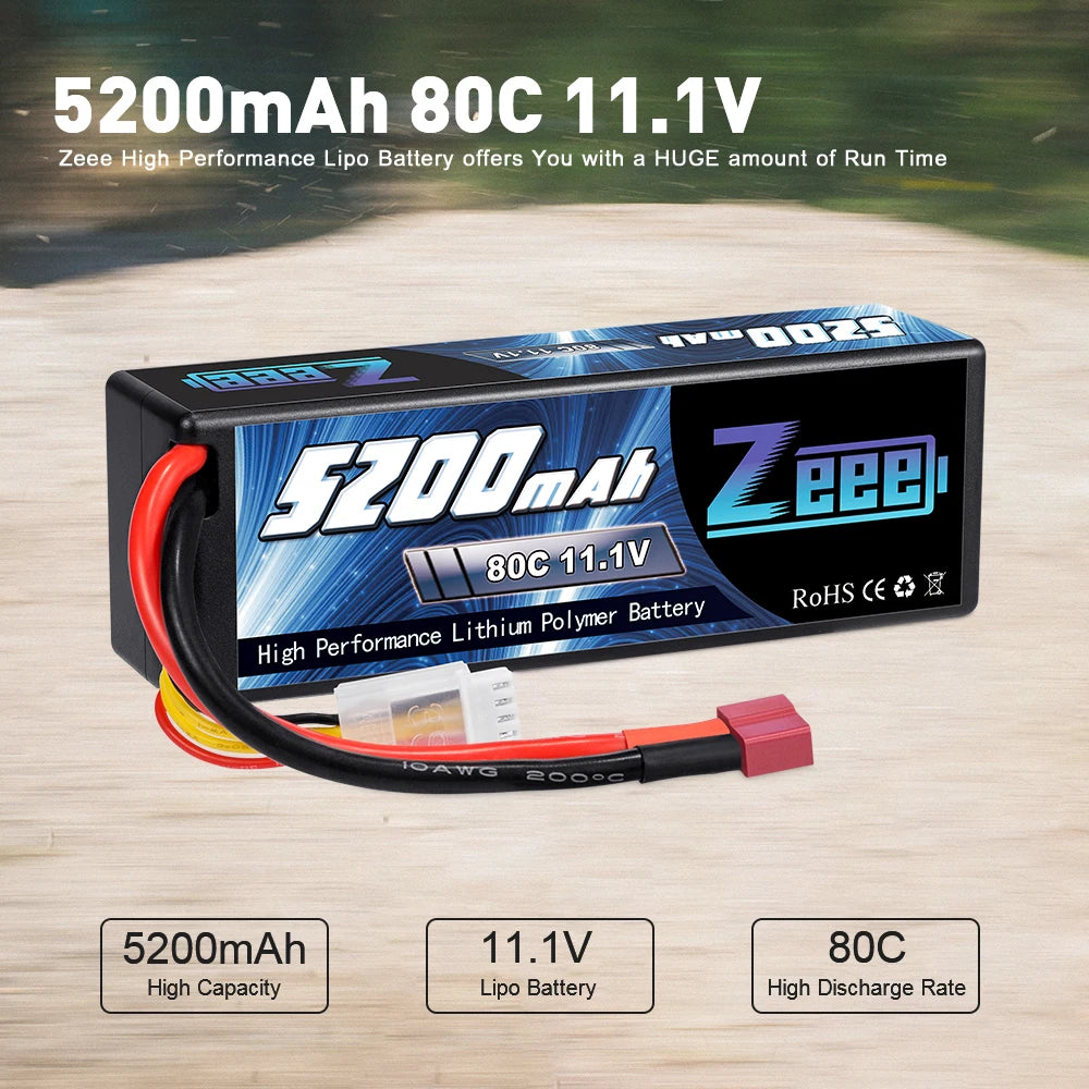 Zeee 11.1V 80C 5200mAh 3S Lipo Battery, Zeee High Performance Lipo Battery offers HUGE amount of Run Time Fobam E