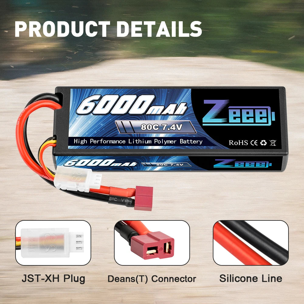 Zeee 2S 6000mAh 7.4V 80C Lipo Battery, gdupzat PPE 80C 74V High Per formance Lith