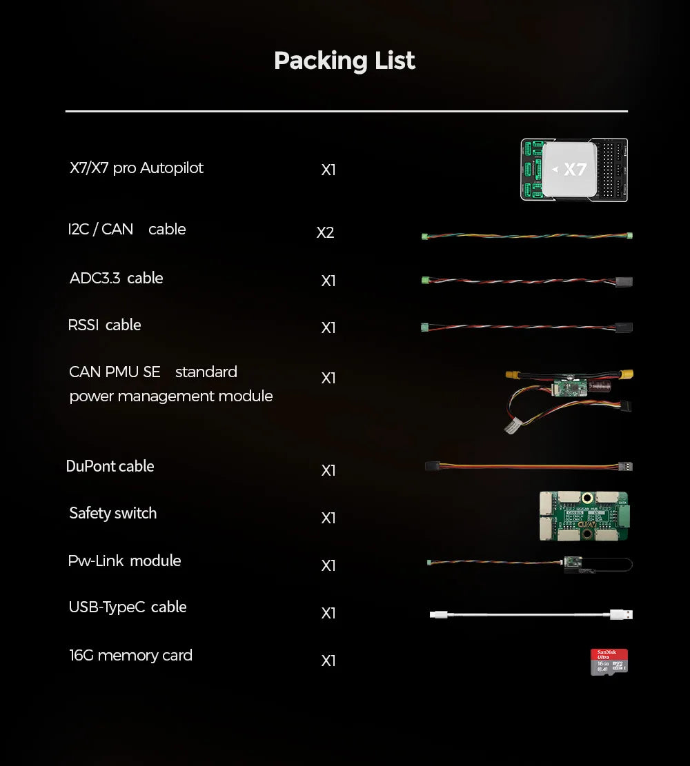 CUAV X7 / X7 Pro Flight Controller, Packing List X7/X7 pro Autopilot XI XZ I