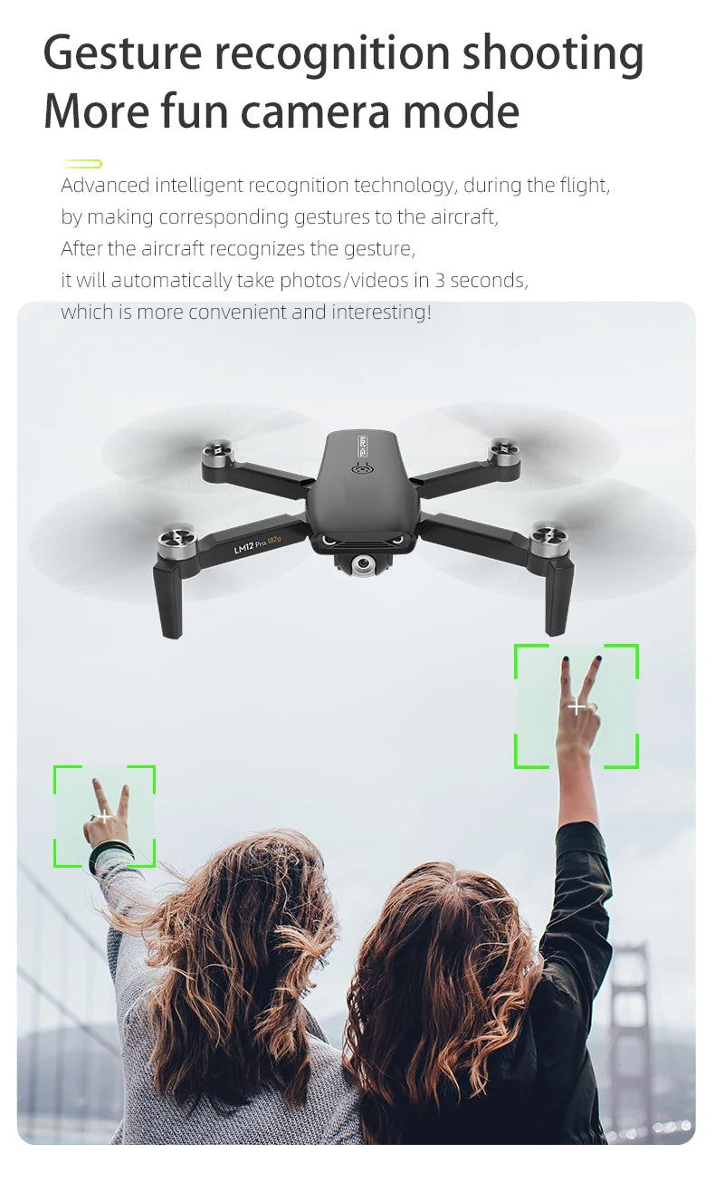 LM12 Drone, the aircraft recognizes the gesture, it will automatically take photos/videos in 3 seconds 