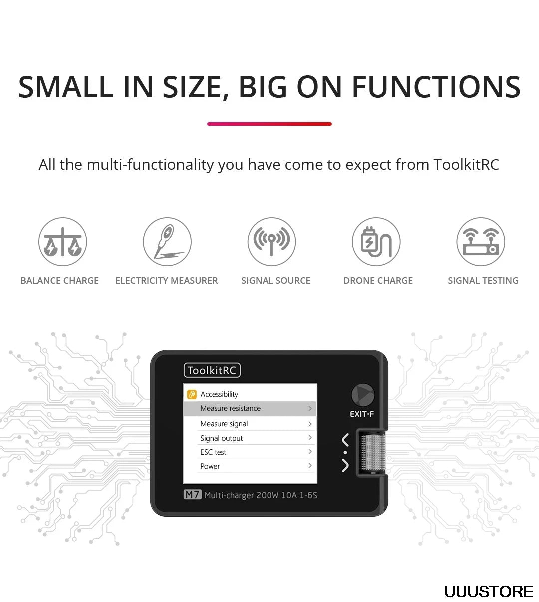 ToolkitRC M7 Charger, SMALL IN SIZE, BIG ON FUNCTIONS AIl the multi-functionality