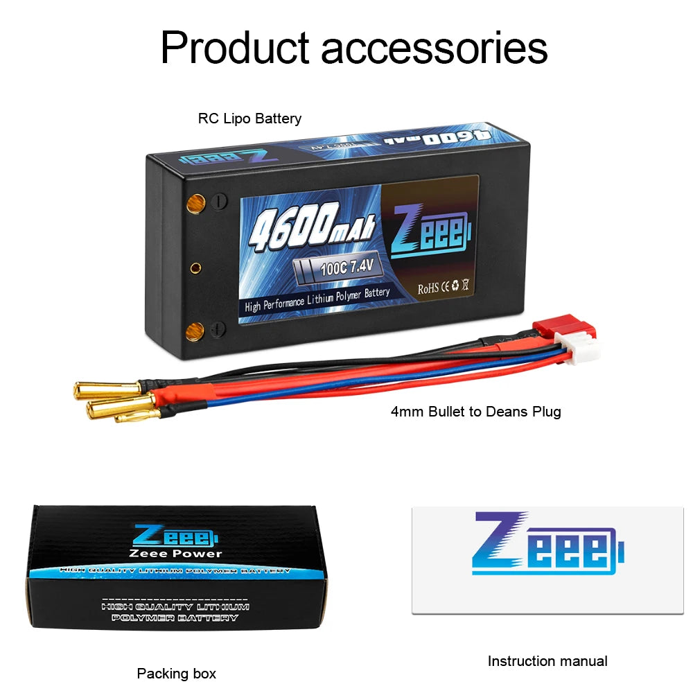 Zeee 2S Shorty Lipo 7.4V 4600mAh 100C Battery, RC Lipo Battery 009c [ggd0aw Zed 74